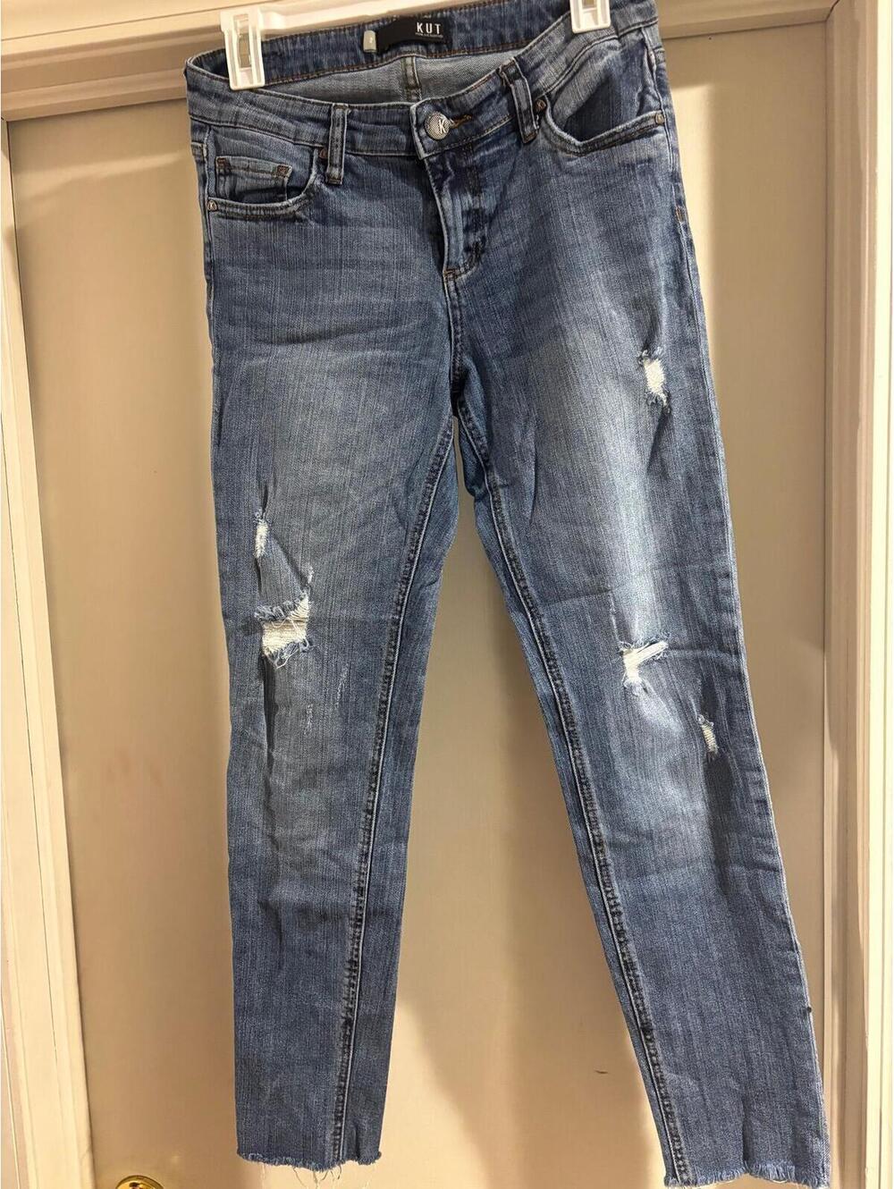 KUT from the Kloth Distressed Skinny Jeans Size 2 Raw Hem Stretch Denim